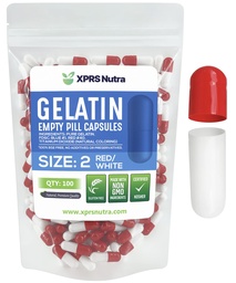 XPRS Nutra Tamanho 2 Cápsulas vazias - 100 Conde Cápsulas de Gelatina Vazias - Comprimidos DIY Cápsula Preenchimento - Pure Bovine Pill Gel Caps para Do-It-Yourself Suplementos (Vermelho/Branco)