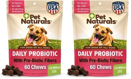 Pet Naturals Daily Probiotic for Dogs,120M CFUs - Pre and Probiotics for Dogs Digestive Health,Gut Health,Immune Support,Diarrhea,Allergies and Itching - 60 Chews,Duck Flavor,(Pack of 2)