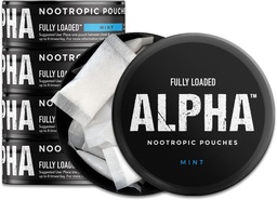 Pouches Alpha Nootropic totalmente carregado (Mint) - 5 latas - 15 bolsas por lata - Entrega Nootropic eficaz, substituição Nic Pouch - Absorção mais rápida, Alpha GPC, L-Tirosina, GABA