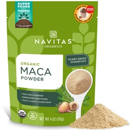 Navitas Organics Maca Powder – 100% gelatinized Peruano Maca para Smoothies Adaptogen, Lattes, Baking & More – Energize & Balance - USDA Organic, Non GMO, Vegan, Gluten Free (4 oz. Bag, 23 Servings)