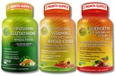 COMPLEMENTOS ESTUDO Pacote de suporte imunológico – Vitamina lipossomal C 1500mg + Glutationa lipossomal 500mg + Quercetina com bromelaína, zinco e vitamina C – Vegan, Não-GMO, Fórmulas de absorção melhorada