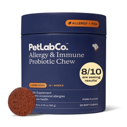 PetLab Co. Alergia & Imune Probióticos Diários para Cães. Suporta Produção de Levedura, Alergias Sazonais, Coceira Intermitente, Gut & Saúde Digestiva para Cães Grandes - 30 Chews - Embalagem Vary Maio