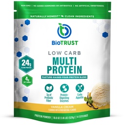 BioTrust Low Carb Protein Powder – Natural e Delicious Whey & Casein Mistura de Vacas Livres de Hormônios alimentados com grama – Não OGM, sem soja, sem glúten, sem hormônio (Vanilla)