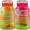 Antioxidante & Imunidade Suporte Bundle - Vitamina C lipossomal 1500mg com Cereja de Acerola Orgânica & Camu Camu + Multivitamin feminino diário com ferro, Superalimentos, Probióticos & Enzimas – Vegan, Não-GMO