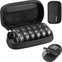 Serfeymi Organizador de pílulas de viagem semanal 2 vezes um dia AM PM atualizado caixa de pílulas preta 7 dia com caixa de pílulas portátil Zipper Canvas, Medicina Organizador de pílulas, vitaminas, suplementos, óleo de peixe - Preto 01
