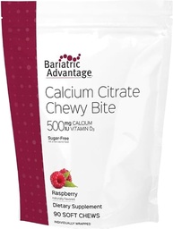 Vantagem bariátrica Citrato de cálcio Chewy Mordidas 500 mg - Altamente Absorvível & Digestível - Vitamina D3 - Facilmente mastigado Suplemento de cálcio - Framboesa sabor - 90 Contagem