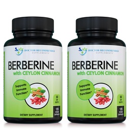 Berberina com Ceilão Canela - 1200mg Berberina & 100mg Ceilão Orgânico Canela - 120 Cápsulas Vegetais, Sistema Imune Saudável Coração Cardiovascular & Bem-Estar Gastrointestinal (Pacote de 2)