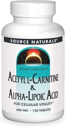 Fonte Naturals Acetilo L-Carnitina e Ácido Alfa-Lipoico 650mg- 120 Comprimidos