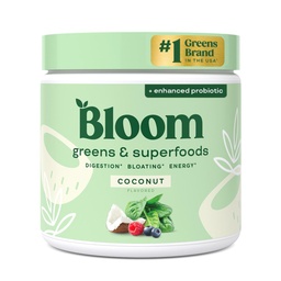 Bloom Nutrition Superfood Greens Powder, Enzimas Digestivas com Probióticos e Prebióticos, Gut Health, Bloating Alief for Women, Chlorela, Green Juice Mix with Beet Root Powder, 30 SVG, Coco