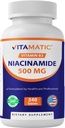 Vitamatic Niacinamida 500 mg 240 Comprimidos - Vitamina B3 Livre de Flush - Suporta Produção de Energia