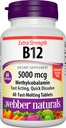 Webber Naturals Vitamina B12 5000 mcg, contagem de 60, comprimidos de dissolução rápida, suplemento de vitamina de suporte para o metabolismo energético, imune e saúde do coração, fórmula vegetariana, suprimento de 60 dias