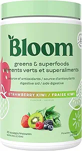 Bloom Nutrition Superfood Greens Powder, Enzimas Digestivas com Probióticos e Prebióticos, Gut Health, Bloating Alief for Women, Chlorela, Juice Mix with Beet Root Powder, 25 SVG, Strawberry Kiwi