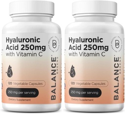 Puro ácido hialurônico Suplemento 250mg com vitamina C 50mg, 120 cápsulas Vegan - Hidratação da pele para brilho natural, Cabelo, unhas, Óssea & Fórmula de saúde conjunta