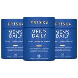 FRISKA Digestive Enzima Digestiva e Probióticos Suplemento masculino, Apoio Natural para a Saúde Digestiva Masculino, Bloating, Gás, Alívio de indigestão, Suporta Gut Saúde, Lactase e B-Vitaminas, 90 Cápsulas
