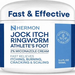 Hermon Jock Itch Cream: Ringworm Treatment for Humans, Athlete's Foot Cream -Fast and Effective Symptom Relief of Itching, Burning and Redness -100ml