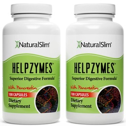 NaturalSlim Helpzymes, Complexo Enzimático para Adultos com Bromelaína, Bile de Ox, Pancreatina e Betaína HCL, 100 Cápsulas, 2 Embalagem