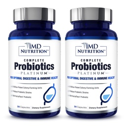 1MD Probióticos Completo Platinum Suporta Saúde Digestiva com Prebióticos de Nutrição, 51 bilhões ao vivo UFC, 11 strains, Dairy-Free ou 30 cápsulas vegetais (2-Pack)