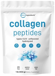 Micro Ingredientes Bovinos Colágeno Peptídios Pó, 1lb Tipo I & III + Proteína Natural . Fonte de Bovinos Gramados . Sem sabor.