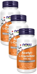Now Suplementos, Acetil-L Carnitina 500 mg, Ácido Amino, Função Cérebro e Célula Nervosa*, 50 Cápsulas Veg (Pacote de 3)