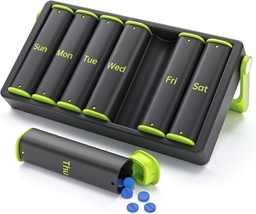 Organizador de comprimidos por semana 2 vezes por dia, KOVIUU Grande caixa de pílulas de viagem 7 dias, Am Pm Duas vezes diária caixa de pílulas com alça rotativa, suporte de pílulas recipiente para vitamina, medicina, Suplemento, óleo de peixe, verde