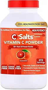 C-Sals Suplemento de vitamina C em pó - 100% Pure alta dose buffered Vitamina C em pó para suporte imunológico - Orgânico, Livre de açúcar, Vegan, Não-GMO, Estômago-amigo, Sangue laranja 26oz