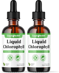 LIQUIDHEALTH Líquido Clorofila Drops - Desodorizante Interno, Antioxidantes, Detox Fígado, Suporte Imune, Aliviar a respiração ruim, Reduzir apetite, Colágeno para a saúde do cabelo e da pele - Vegan, Não-GMO (2 Pack)