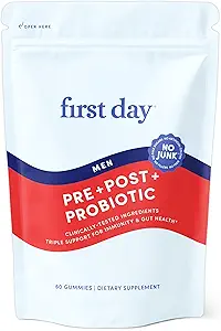 PRIMEIRO DIA 3 em 1 Probióticos para os homens - Prebiótico, Probiótico e Suplemento Postbiótico – Homens Probióticos para a Saúde Digestiva, Saúde Bucal, Função Imune, Energia, Gut Saúde para os homens - 30-Dia de Abastecimento