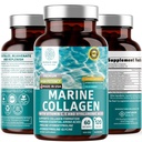 Colágeno Marinho Hidrolisado com Ácido Hialurônico, Vitamina C, Theaflavin e Cobre, Suplemento de Colágeno para Mulheres e Homens para Pele Radiante, Cabelo e unhas, Glúten Livre e Não-GMO, 120 Veg Caps