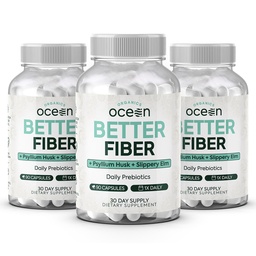 Orgânicos Oceano melhor fibra - Suplemento de fibra diária - amolecer escabelo para movimentos de intestino sem esforço - com Psyllium Hulk e Slippery Elm - 3 garrafas
