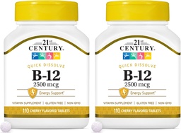 21o século B 12 2500 mcg Comprimidos Sublinguais, 110 Contagem (Pacote de 2)