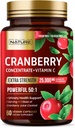 Construído pela natureza Pílulas de cranberry 25,000mg - Força extra 50:1 Extrato de concentrado com vitamina C - Trato urinário Suplemento de Saúde para Mulheres - Não-GMO, Açúcar Grátis, Vegan - 60 Cápsulas