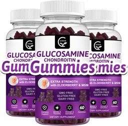 Glucosamina Condroitin Gummies com HSH & Elderberry – Suporte de Mobilidade e Flexibilidade de Força Extra, Suplemento Imune Antioxidante para Adultos, Homens e Mulheres - 60 Condroitin Gummies (3 Pack)