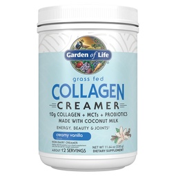 Jardim da vida Grama Creamer Creamer Creamer Creamy - Vanilla cremosa, 12 Servings, Pó para Coffee Energy Beauty Joints, Colágeno Peptides com MCTs de coco, Keto Protein Supplements