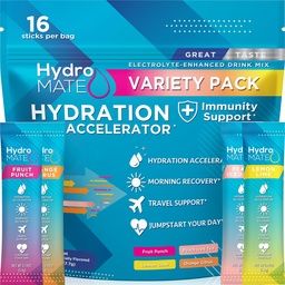 HydroMATE Electrolyte Pó Variety Pack Pacotes de hidratação Baixo teor de açúcar 16