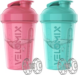 VELOMIX -2 Embalagem- 20 oz Garrafas de Protein Shaker para Misturas de Proteínas - 2x Wire Whisk □ Leak Proof Shaker Cups for Protein Shakes and Pre Treinor