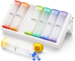 Organizador de comprimidos por semana 2 vezes por dia, KOVIUU grande caixa de pílulas de viagem 7 dias, Am Pm duas vezes diária caso de pílulas com alça rotativa, suporte de pílulas recipiente para vitamina, medicina, Suplemento, Translúcido-branco