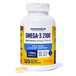 Oceanblue Professional Omega 3 2100-120 ct - Alta potência Triplo Força Óleo de peixe arrotado com EPA, DHA & DPA - Wild Caught - Natural Orange Flavor, 60 Servings