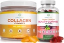 Purificar vida Marine Colágeno & Vegan Colágeno Bundle, Gummies Vitaminas para a pele do cabelo e unhas Saúde (90 Chews), Redutor de Poros & Elasticidade, Substituir Cápsulas, Comprimidos