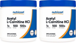 Nutricost Acetil L-Carnitina (ALCAR) 100 GMS (2 embalagem) - 100 Serventes Cada - 1000mg por serviço - Puro Acetil L-Carnitina em pó - Não OGM, Sem glúten