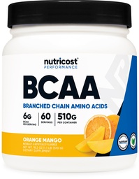 Nutricost BCAA Pó (Mango laranja, 60 Servings) - 2:1:1 Razão ideal, sem glúten, sem OGM, vegetariano