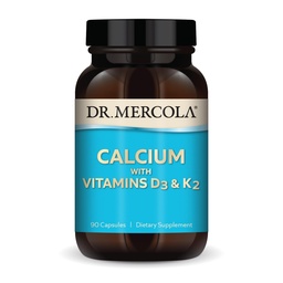 Dr. Mercola Cálcio com Vitaminas D3 & K2 - Suporta Saúde Óssea e Coração* - Cálcio com Vitaminas D3 & K2 - Eggshell-Derived - Não-GMO, Gluten-Free & Soy Free - 90 Cápsulas (90 Servings)