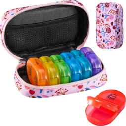 Serfeymi Semanal viagem pílula organizador 2 vezes um dia AM PM atualizado Rainbow Pill Box 7 dia com portátil Zipper Canvas caixa de pílulas, Medicina Organizador de pílulas, vitaminas, óleo de peixe - rosa 01