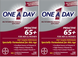 ONE A DAY Proactive 65+, Mens & Womens Multivitamin, Suplemento com Vitamina A, Vitamina C, Vitamina D e Zinco para apoio à saúde imune*, Cálcio, Ácido Fólico & Mais, Contagem de 150 comprimidos (Pacote de 2)