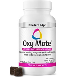 Borda do criador Oxy Mate cão e gatos Vitaminas pré-natais, Vitamina abrangente para cães grávidas e gatos Enriquecidos com nutrientes essenciais para mães saudáveis e litters, 60ct pequeno cão & gato