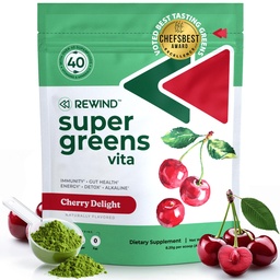 Melhor degustação Super Greens Pó com 40+ Superalimentos – Delicious Daily Green Powder com Vitamina B12, Zinco, Vitamina C, Magnésio e Cálcio – Green Juice Superfood Mix - Cherry Sabor