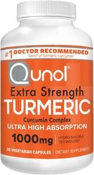 Qunol Turmeric Curcumin Cápsulas, 1000mg Suplemento de força extra, Tecnologia Hidro-Soluble patenteada, Alternativa à Curcumin Turmeric com pimenta preta, 30 Cápsulas Veggie
