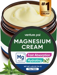 Venture Pal Magnésio Loção, creme de magnésio tópico para dormir, Cãibras de pernas e dor, Relaxamento muscular, Calmo, Hidratante Suplemento com óleo de coco, Manteiga de Karité e Ácido Hialurônico, seguro para crianças