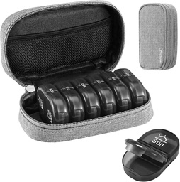 Serfeymi Semanal viagem pílula organizador 2 vezes um dia AM PM atualizado caixa de pílula preta 7 dia com Zipper portátil caixa de pílula de lona, medicina organizador para pílulas, vitaminas, suplementos, óleo de peixe - cinza 01
