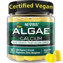 Pastilhas de cálcio para mulheres + Magneisum Vitamina D3 K2, C, Zinco, Borão, Algas sustentáveis (3a parte testada) para a força óssea, Nervo, Absopção de cálcio, Suplemento de cálcio sem açúcar, Vegan, 60 Contagens