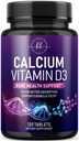 Cálcio 1200 mg por Serviço com Vitamina D3 - Suplemento de Apoio à Saúde Óssea, Suplementos de Cálcio para Mulheres e Homens - Força Óssea, Dentes, Suporte Imune, Carbonato de Cálcio, EUA Engarrafado - 120 Comprimidos